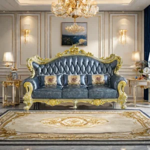 European Style Luxury Carved Solid Wood Sofa 94.49'' | Elegant Upholstered Sofa for Your Living Room