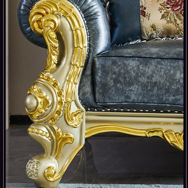 European Style Luxury Carved Solid Wood Sofa 94.49'' | Elegant Upholstered Sofa for Your Living Room - Image 6