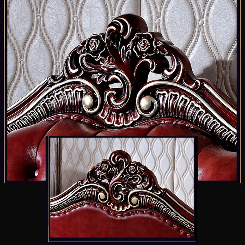 European Style Oak Carving Sofa 87.01" – Luxury Leather Sofa for Living Room & Home Decor - Image 6