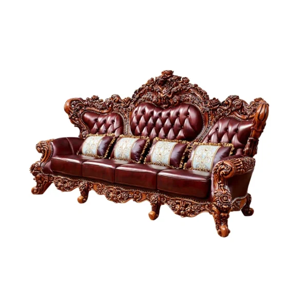 European Style Solid Wood Carved Sofa - Luxurious Upholstered Sofa for Living Room & Home Decor - Image 2