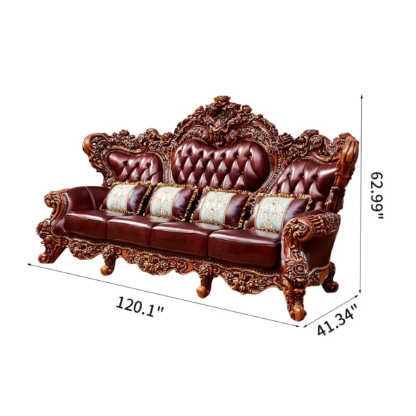 European Style Solid Wood Carved Sofa - Luxurious Upholstered Sofa for Living Room & Home Decor - Image 3