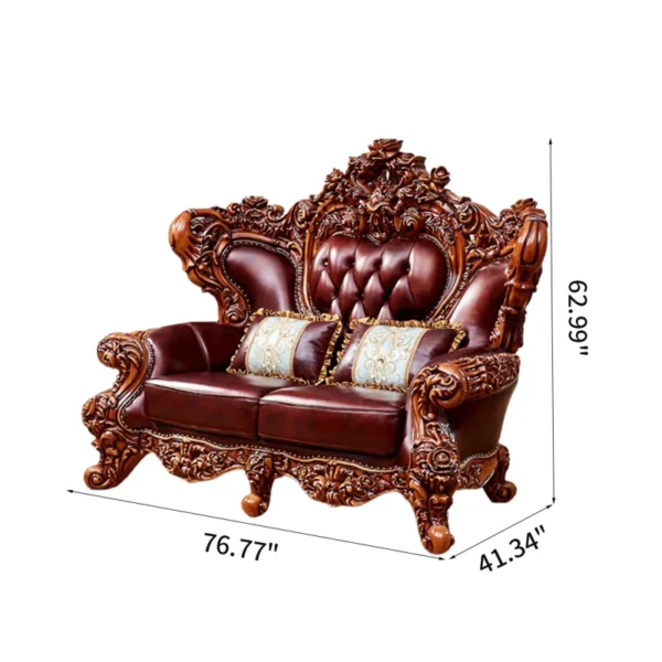 European Style Solid Wood Carved Sofa Upholstered Loveseat | Luxury & Comfort for Your Living Room - Image 3