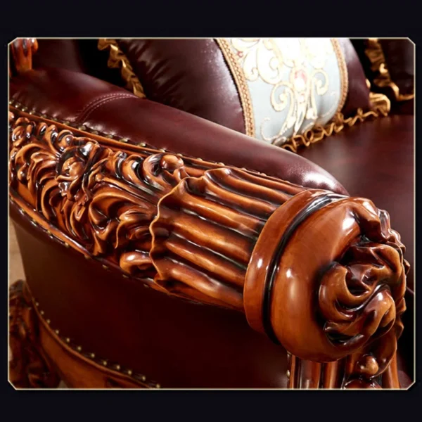 European Style Solid Wood Carved Sofa Upholstered Loveseat | Luxury & Comfort for Your Living Room - Image 4