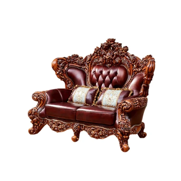 European Style Solid Wood Carved Sofa Upholstered Loveseat | Luxury & Comfort for Your Living Room