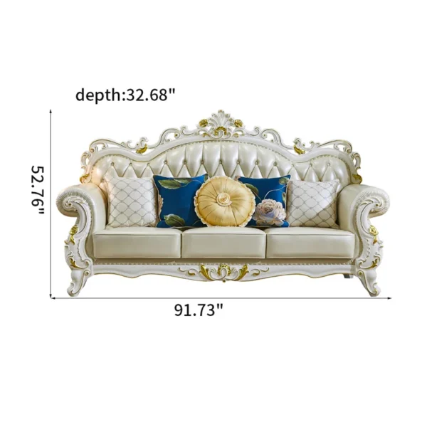 European Style Solid Wood Carved Sofa Leather Sofa | Luxury & Comfort for Your Home - Image 4