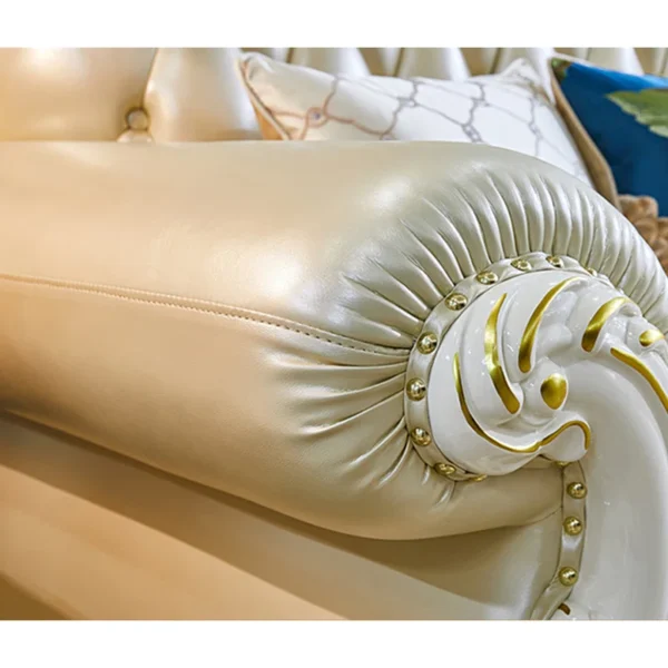 European Style Solid Wood Carved Sofa Leather Sofa | Luxury & Comfort for Your Home - Image 5