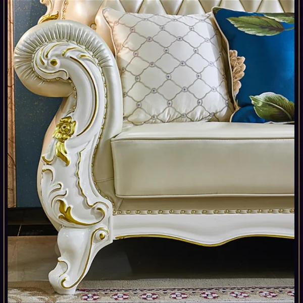 European Style Solid Wood Carved Sofa Leather Sofa | Luxury & Comfort for Your Home - Image 6