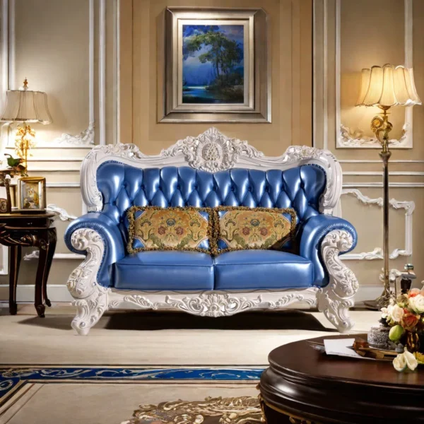 European Style Solid Wood Double-Sided Carved Sofa – Timeless Elegance for Living Room & Home Decor