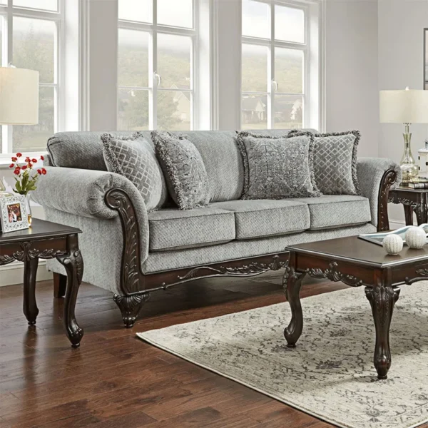 Carved Wood Frame 5-Piece Living Room Set – Luxury Sofa Set for Elegant Home Decor - Image 5