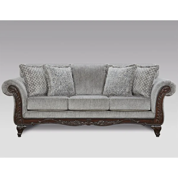 Carved Wood Frame 5-Piece Living Room Set – Luxury Sofa Set for Elegant Home Decor