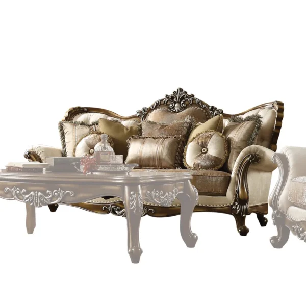 Carved Rolled Arm Sofa in Tan and Antique Oak – Luxury Upholstered Sofa for Living Room & Home Decor - Image 2