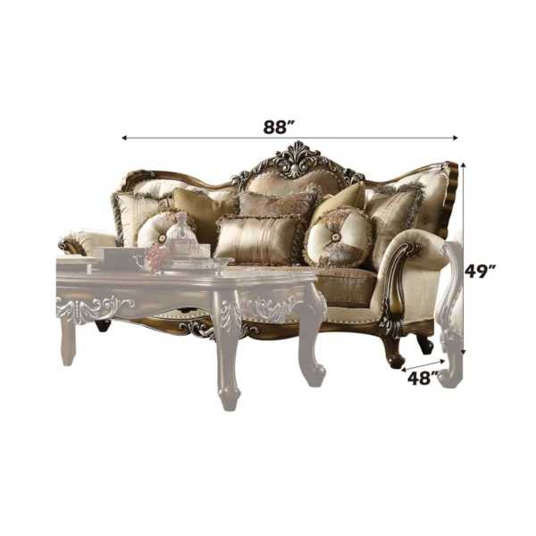 Carved Rolled Arm Sofa in Tan and Antique Oak – Luxury Upholstered Sofa for Living Room & Home Decor - Image 3