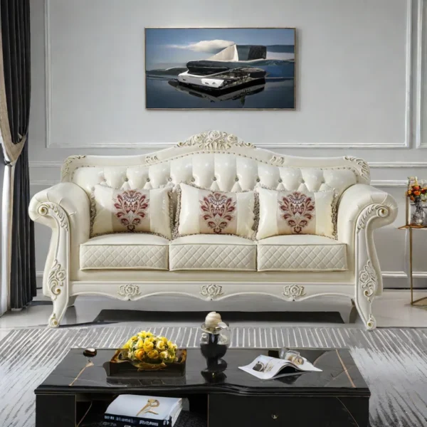 Light Luxury Retro Solid Wood Carved Sofa 82.68" – Upholstered Sofa for Living Room - Image 2
