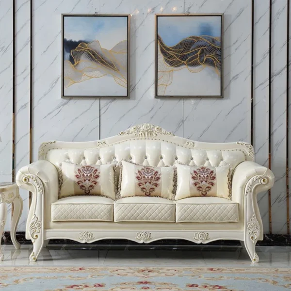 Light Luxury Retro Solid Wood Carved Sofa 82.68" – Upholstered Sofa for Living Room - Image 4