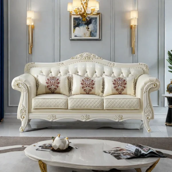 Light Luxury Retro Solid Wood Carved Sofa 82.68" – Upholstered Sofa for Living Room