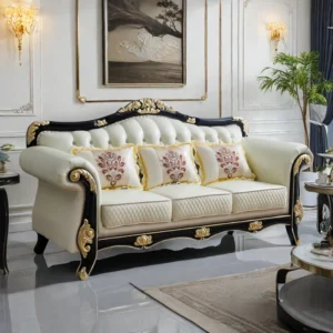 Light Luxury Solid Wood Carved Sofa 84.65" – Upholstered Sofa for Living Room & Home Decor
