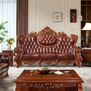 Luxury Solid Wood Double-sided Carved Sofa 98.43" – Leather Sofa for Living Room & Home Decor