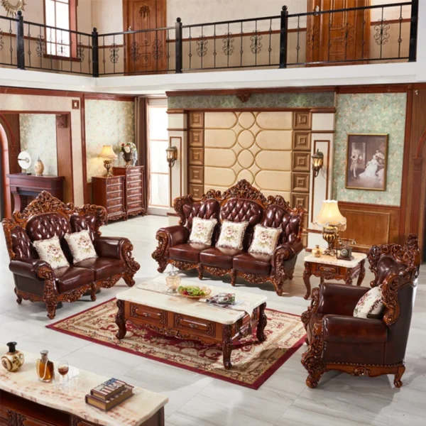 Luxury Solid Wood Double-sided Carved Sofa 98.43" – Leather Sofa for Living Room & Home Decor - Image 5