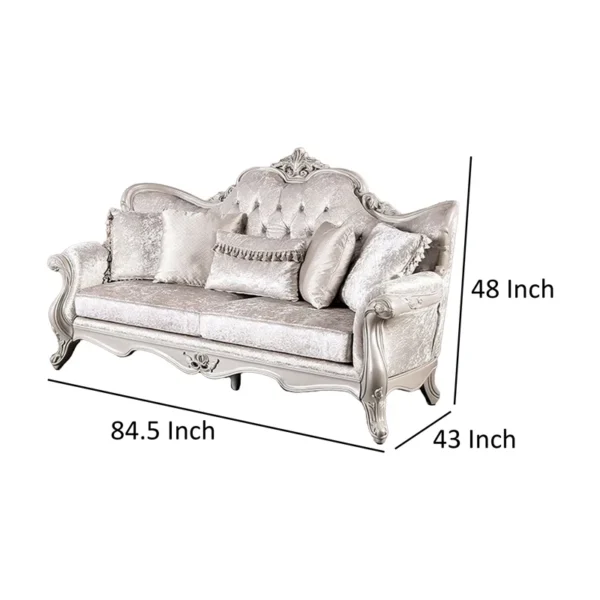 Paulo Sofa - Off Fabric Upholstered Sofa with Carved Details & Solid Wood Frame, White - Image 4