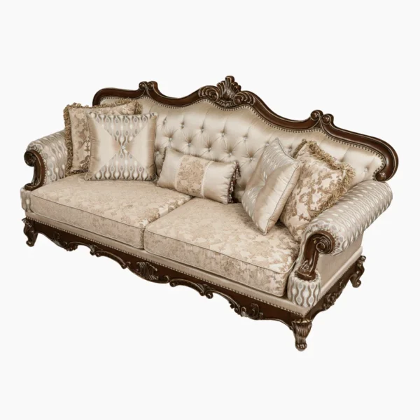Elegant White Colour 3-Seater Carved Sofa - Luxurious Upholstered Sofa for Living Room & Home Decor - Image 2