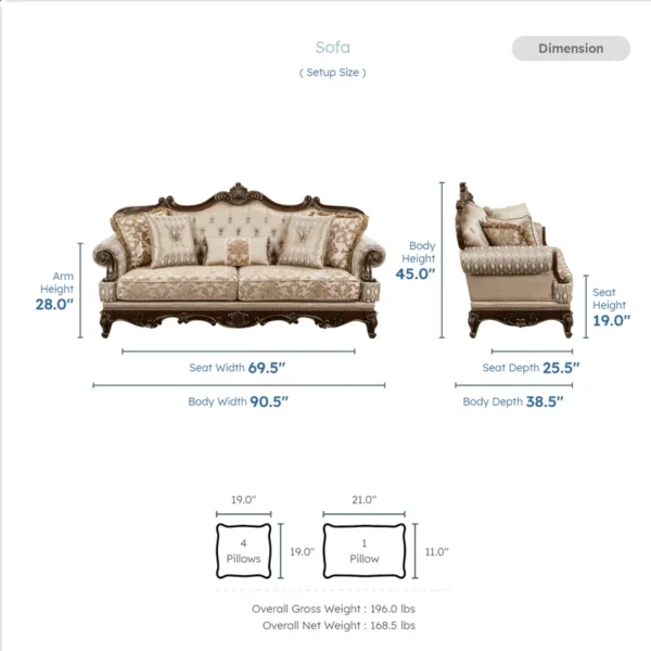 Elegant White Colour 3-Seater Carved Sofa - Luxurious Upholstered Sofa for Living Room & Home Decor - Image 3