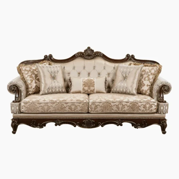 Elegant White Colour 3-Seater Carved Sofa - Luxurious Upholstered Sofa for Living Room & Home Decor - Image 4