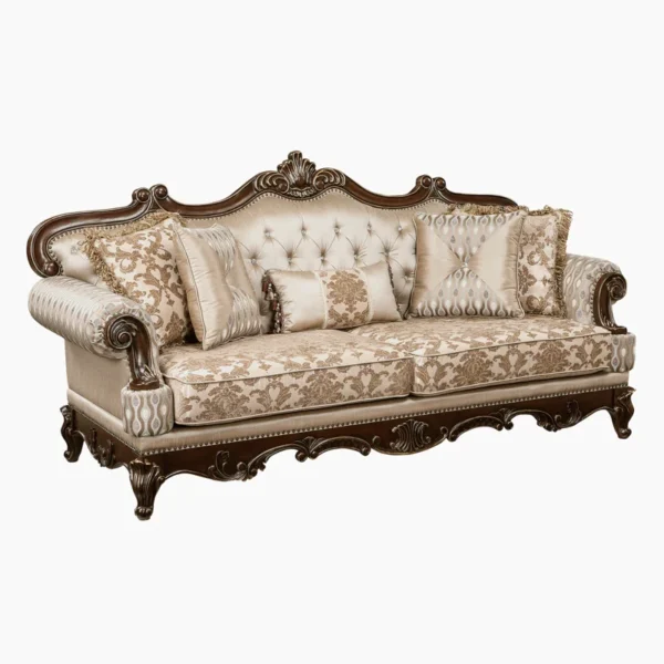 Elegant White Colour 3-Seater Carved Sofa - Luxurious Upholstered Sofa for Living Room & Home Decor - Image 5