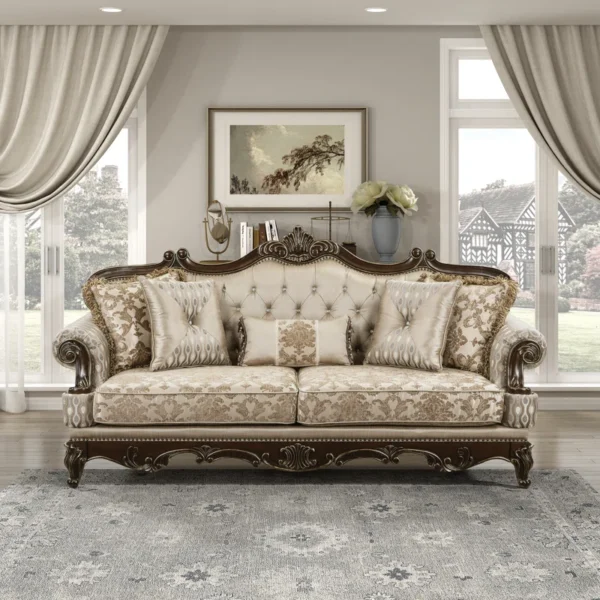 Elegant White Colour 3-Seater Carved Sofa - Luxurious Upholstered Sofa for Living Room & Home Decor