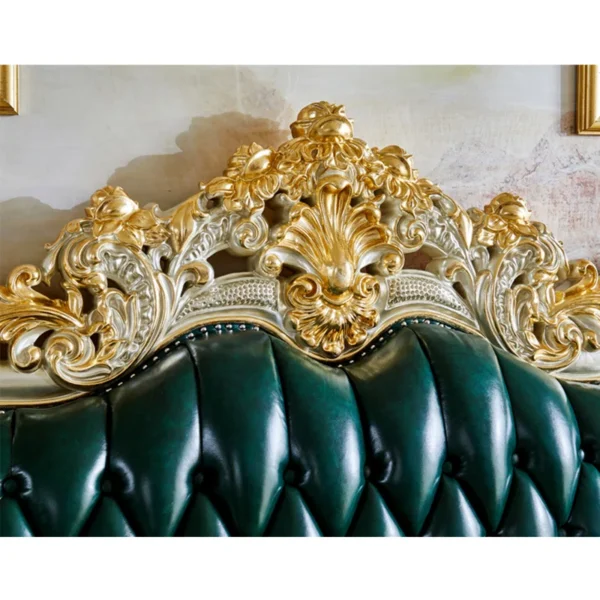 Solid Wood Carved Sofa 128'' Leather Sofa (3 Seater) - Image 2