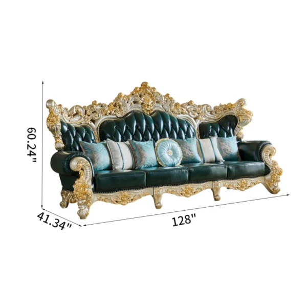 Solid Wood Carved Sofa 128'' Leather Sofa (3 Seater) - Image 3