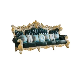 Solid Wood Carved Sofa 128'' Leather Sofa (3 Seater)