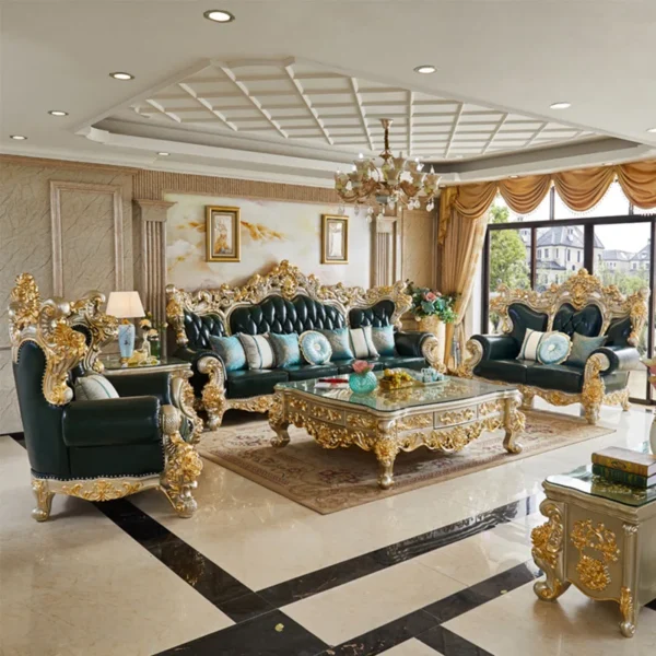 Solid Wood Carved Sofa 128'' Leather Sofa (3 Seater) - Image 6