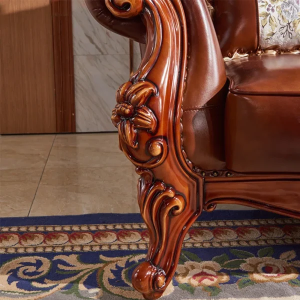 Solid Wood Double-sided Carved Sofa 90.55" Leather Sofa for Living Room & Home Decor - Image 3