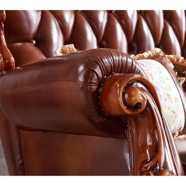 Solid Wood Double-sided Carved Sofa 90.55" Leather Sofa for Living Room & Home Decor - Image 5