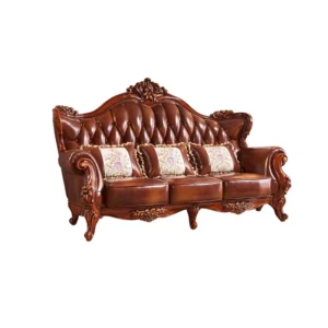 Solid Wood Double-sided Carved Sofa 90.55" Leather Sofa for Living Room & Home Decor