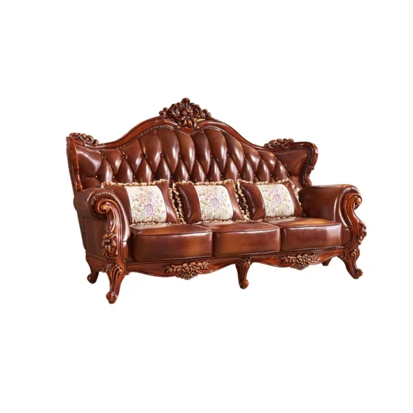 Solid Wood Double-sided Carved Sofa 90.55" Leather Sofa for Living Room & Home Decor