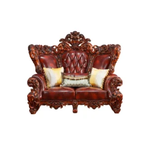 Solid Wood Elephant Carved Sofa 78.74" Leather Loveseat (One Seater) for Living Room