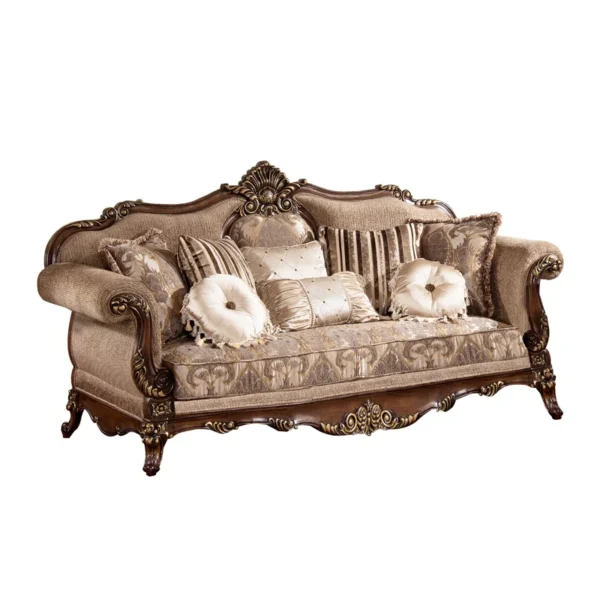 Carved 3-Seater Sofa – Luxury Corduroy Upholstered Sofa with Wood Frame for Living Room