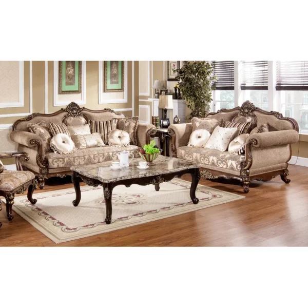 Carved 3-Seater Sofa – Luxury Corduroy Upholstered Sofa with Wood Frame for Living Room - Image 2