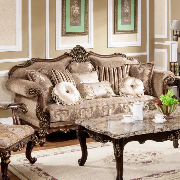 Carved 3-Seater Sofa – Luxury Corduroy Upholstered Sofa with Wood Frame for Living Room - Image 3
