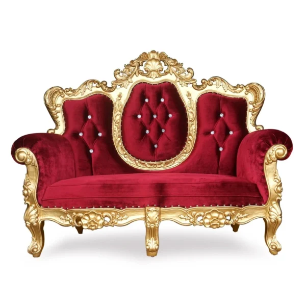 Elegant Love Seat Wedding Golden High Back Throne Chair (2 Seater) for Royal Events & Luxury Weddings