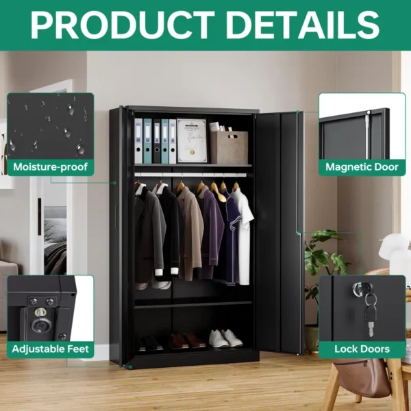 Metal Wardrobe Cabinets Storage Cabinets with Lock - Image 5
