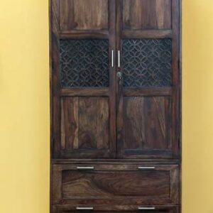 Handmade Classic Look or Standard Size Solid Wood Two Door & Drawers Wardrobe in Provincial Teak Finishing