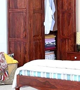 Handicrafts Sheesham Wooden Wardrobe in Natural Brown Rich Finishing Almirah