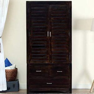 Solid Wood 2 Part Wardrobe in Warm Chestnut Finishing for Living Room
