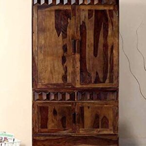 Handmade Amazing & Clifford Look Wooden Double Shelf Wardrobe Attached Big Size Drawer in Sheesham Wood Or Natural Brown Finish