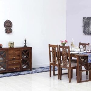 Handicrafts Sheesham Wood Dining Table Set with Crockery Storage Wardrobe