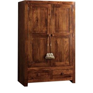 Handicrafts Sheesham Wood Wardrobe for Living Room in Standard Size Double Door & Drawers