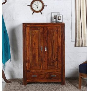 Handmade Solid Wood Small Wardrobe in Honey & Glossy Finishing Look