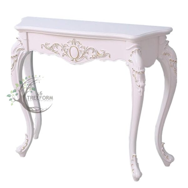 Wooden Carved Console Table | Solid Mango Wood, PU Finish | Decorative Table for Living Room, Hallway, Entryway, or Office | 48 x 30 x 15 Inches, White Deco - Image 2
